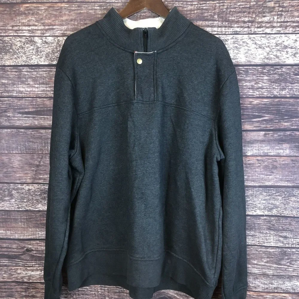Orvis Sweater Men Gray Pullover Snap 1/4 Zip Cotton‎ Blend Long Sleeve 2XL XXL